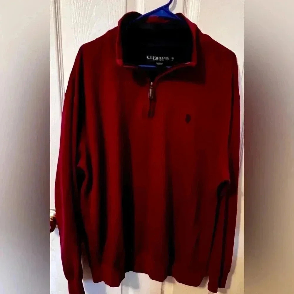 Mens XL us polo assn. burgundy 1/4 zip sweater 100% cotton